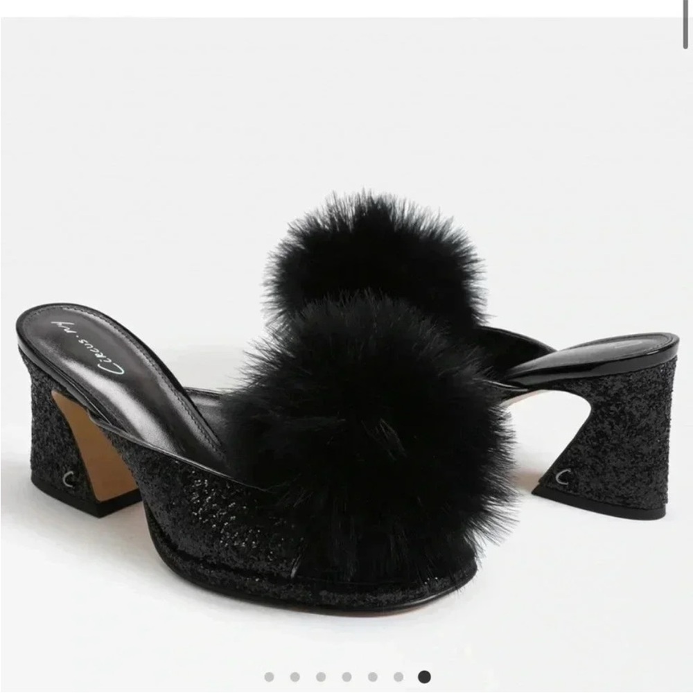 EUC Sam Edelman Black Pom-Pom Sequin Heels